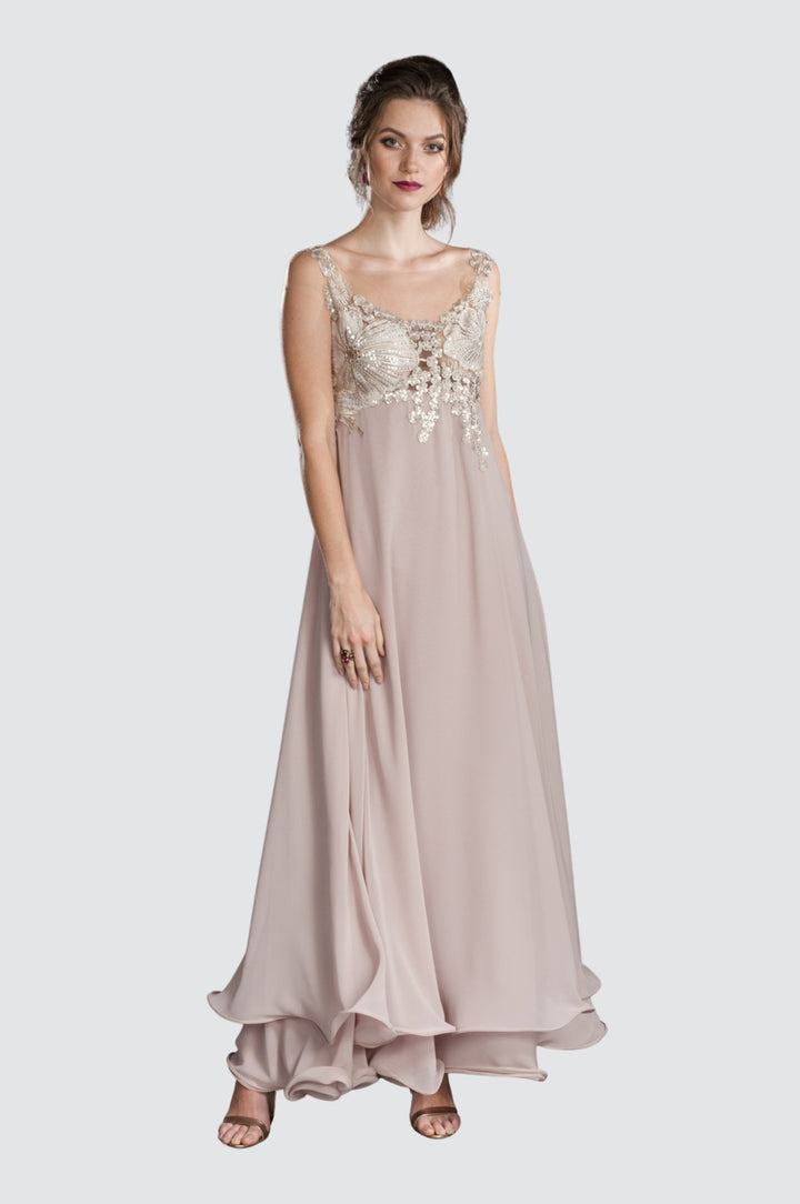 Sleeping Beauty Sequined & Embroidered Chiffon Gown