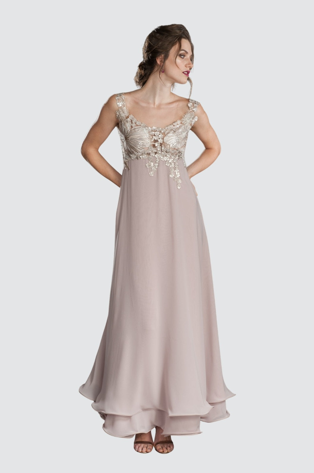 Sleeping Beauty Sequined & Embroidered Chiffon Gown