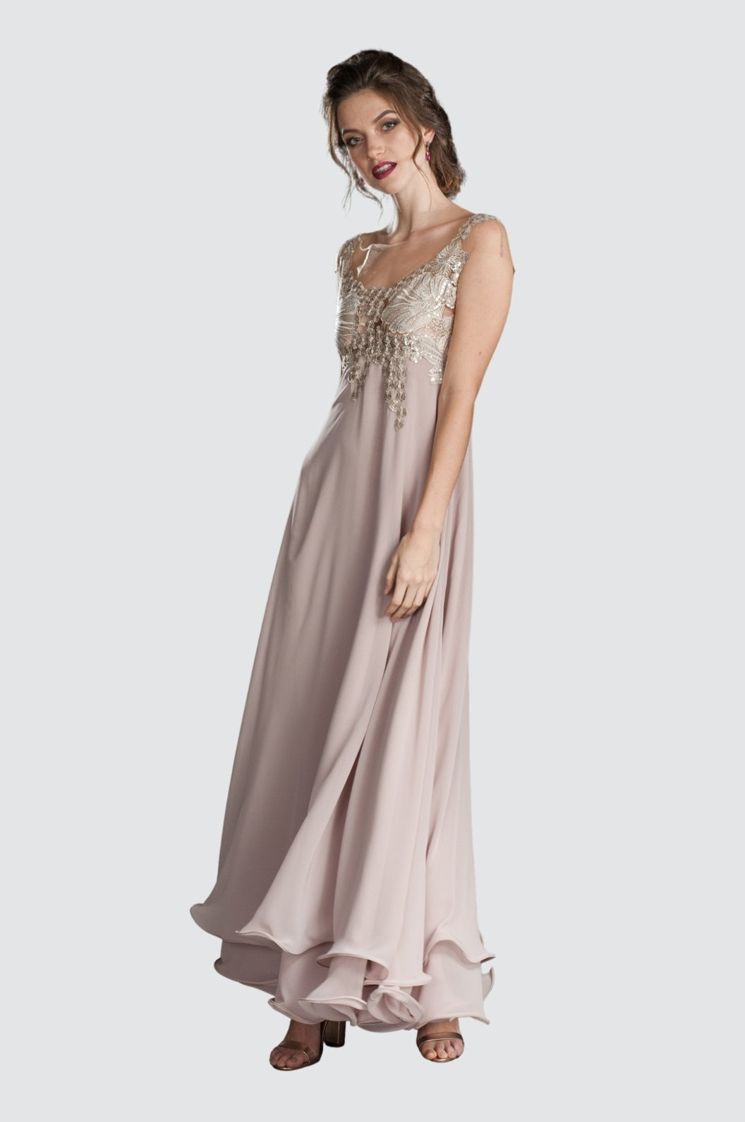 Sleeping Beauty Sequined & Embroidered Chiffon Gown