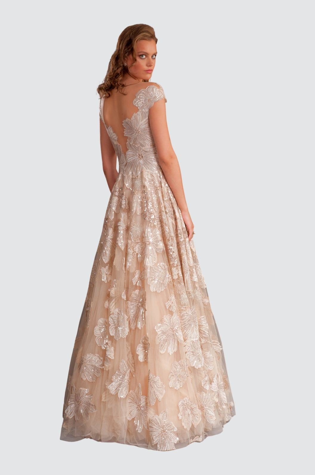 Embroidered Tulle Gown with 3D Floral Appliqué