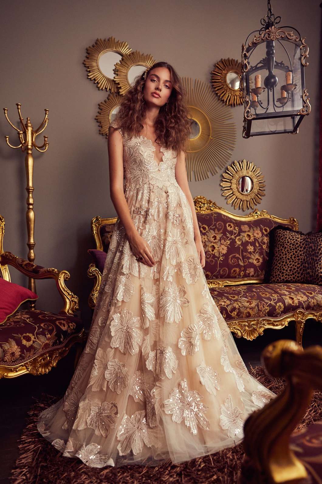 Embroidered Tulle Gown with 3D Floral Appliqué