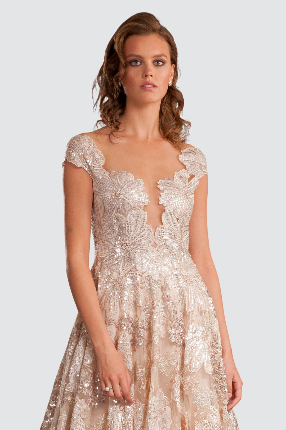 Embroidered Tulle Gown with 3D Floral Appliqué