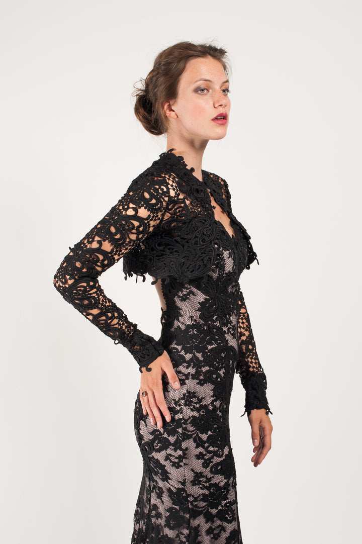 Lace  mesh full sleeves bolero jacket-4