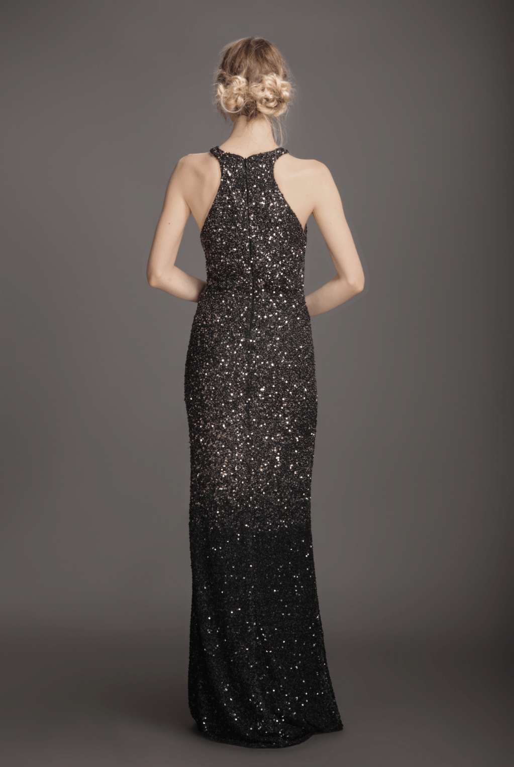 Stunning Black Sequin Halter Neck Gown-1