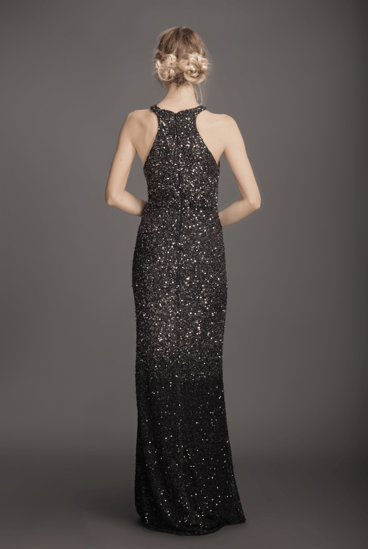 Stunning Black Sequin Halter Neck Gown-1