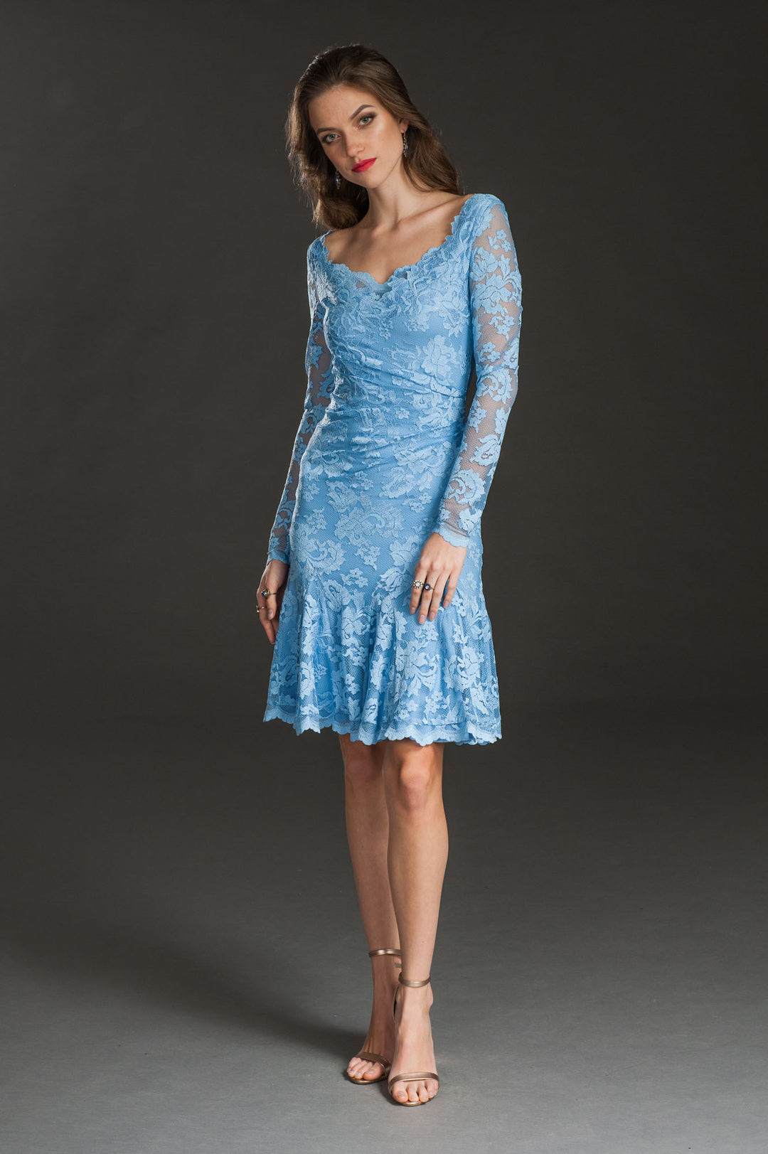 Lace Cocktail Dress with Long Sleeves-0