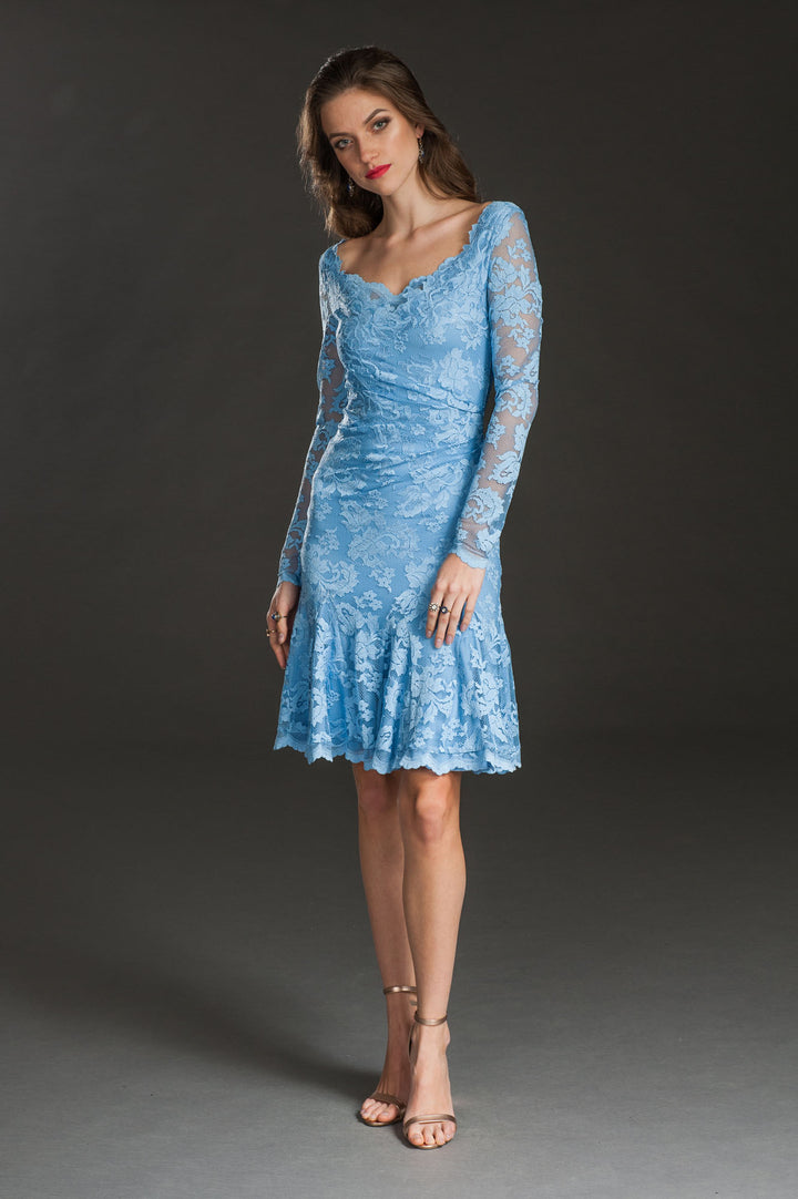 Lace Cocktail Dress with Long Sleeves-0