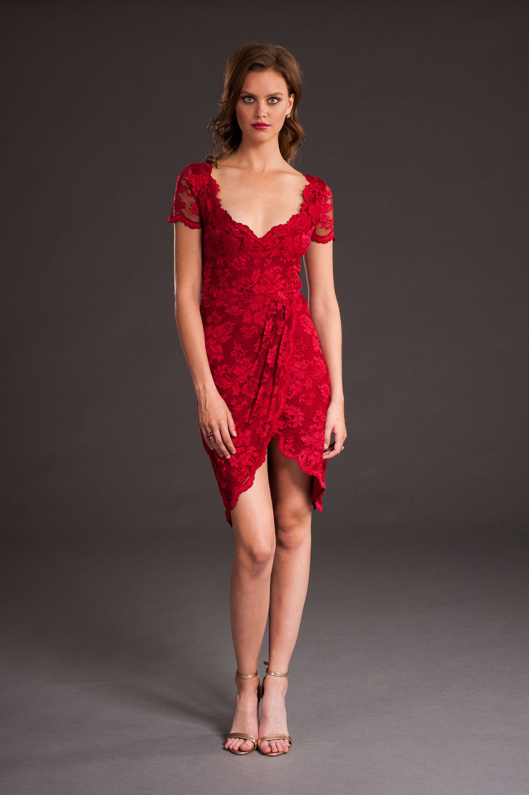 Jester Red Cocktail Dress with Elegant Slit-0