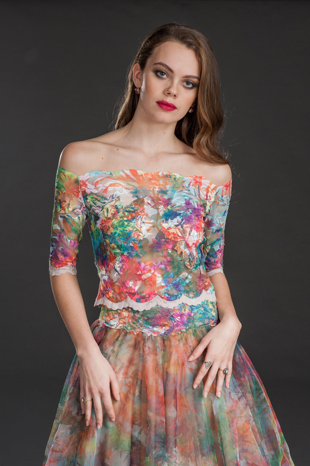 Off-Shoulder Floral Lace Top-2