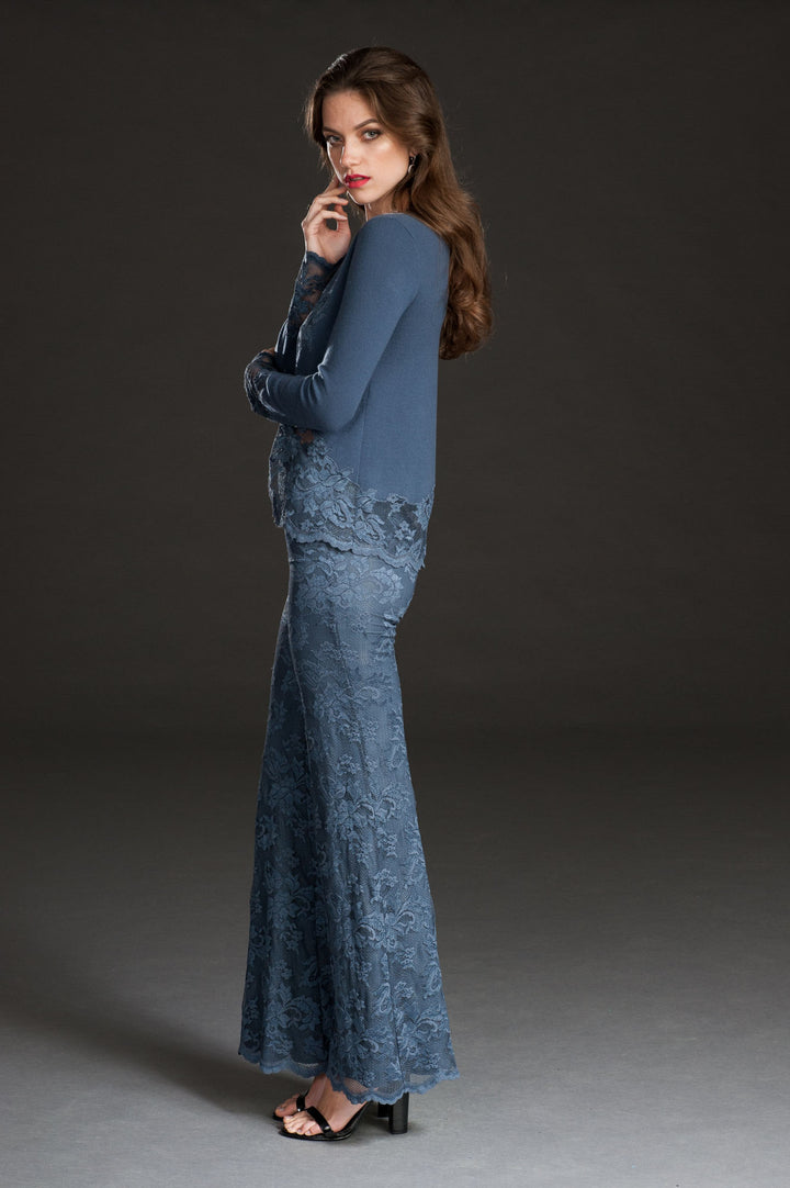 Blue Cashmere & Lace Blouse-2