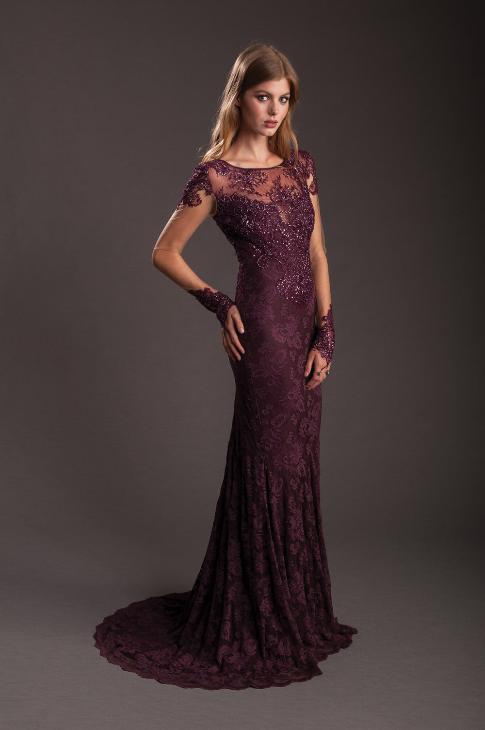 Bordo Evening Gown with Open Back-1