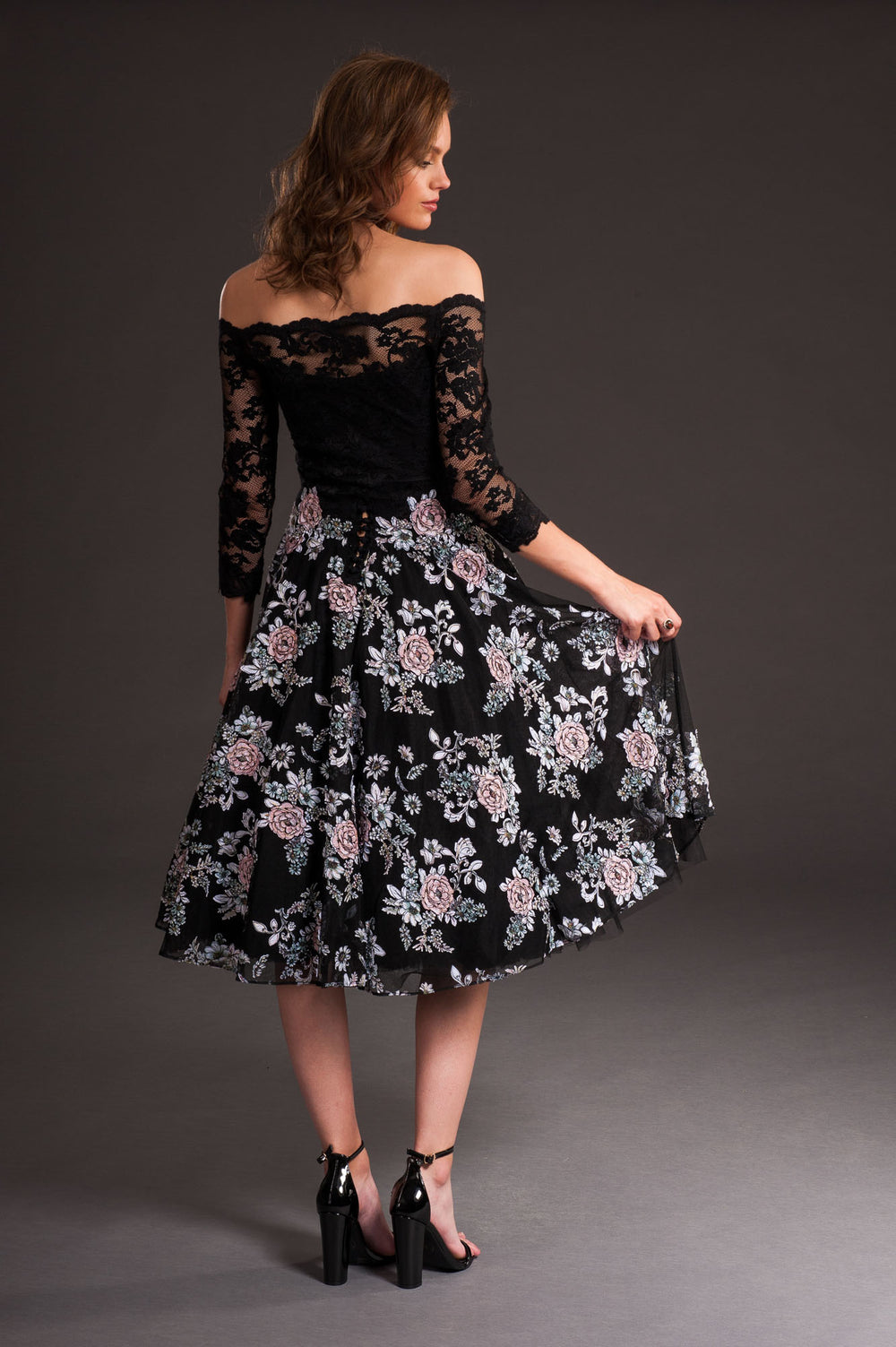 Black Floral Puffy Dress-1