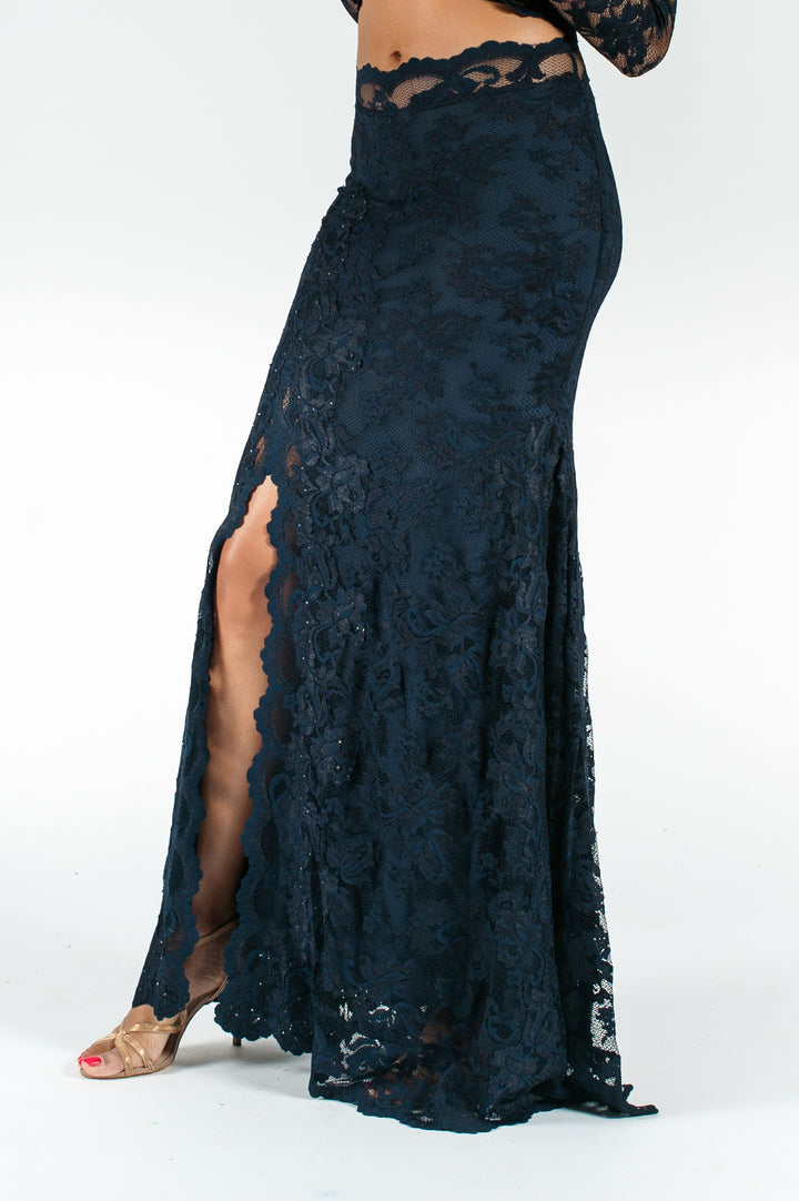 Lace & Swarovski embellished Long Skirt-2