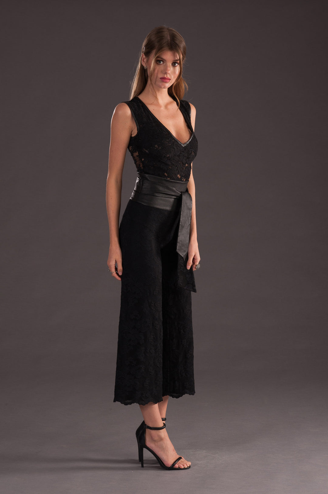 Black Lace & Leather Trousers-4