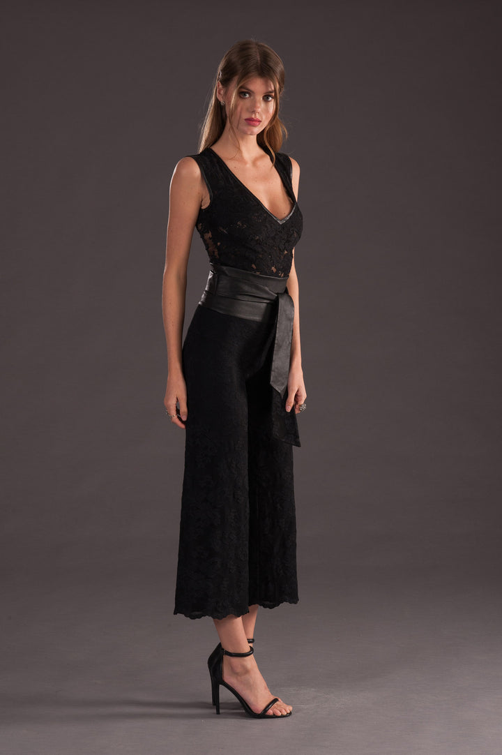 Black Lace & Leather Trousers-4