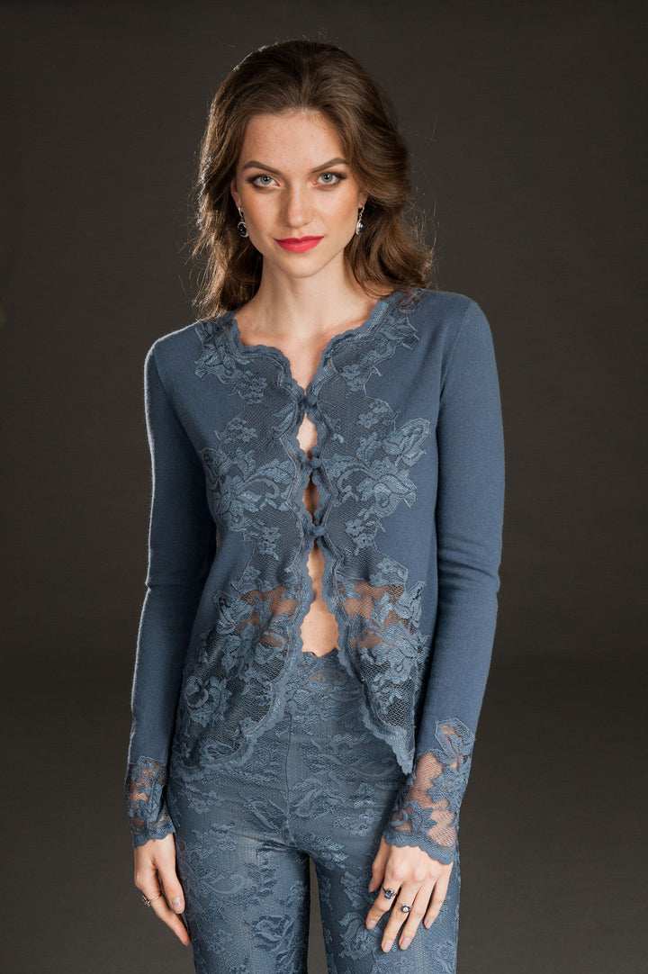 Blue Cashmere & Lace Blouse-0
