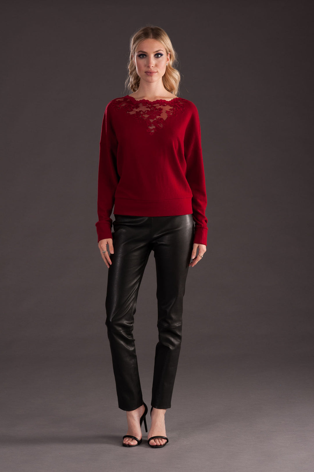 Red Cashmere Sweater with Lace-0
