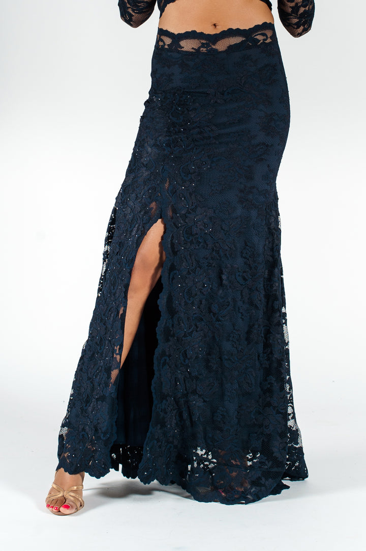 Lace & Swarovski embellished Long Skirt-0