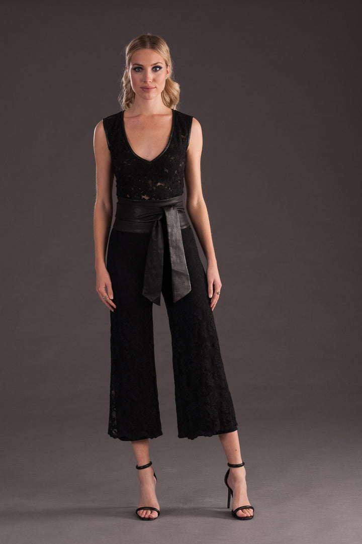 Black Lace & Leather Trousers-0