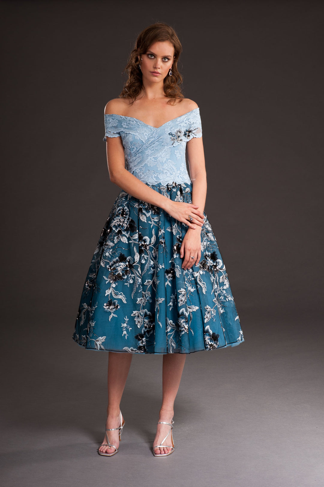 Off-Shoulder Blue-ish Midi Dress-0