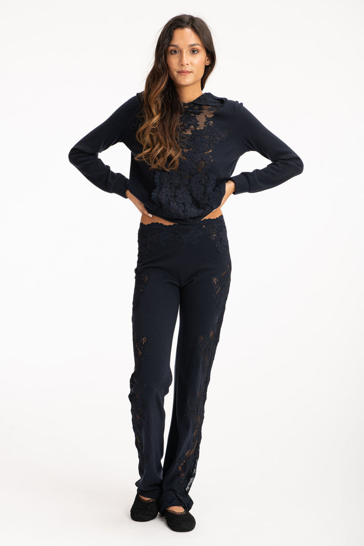 Cashmere trousers with lace-0