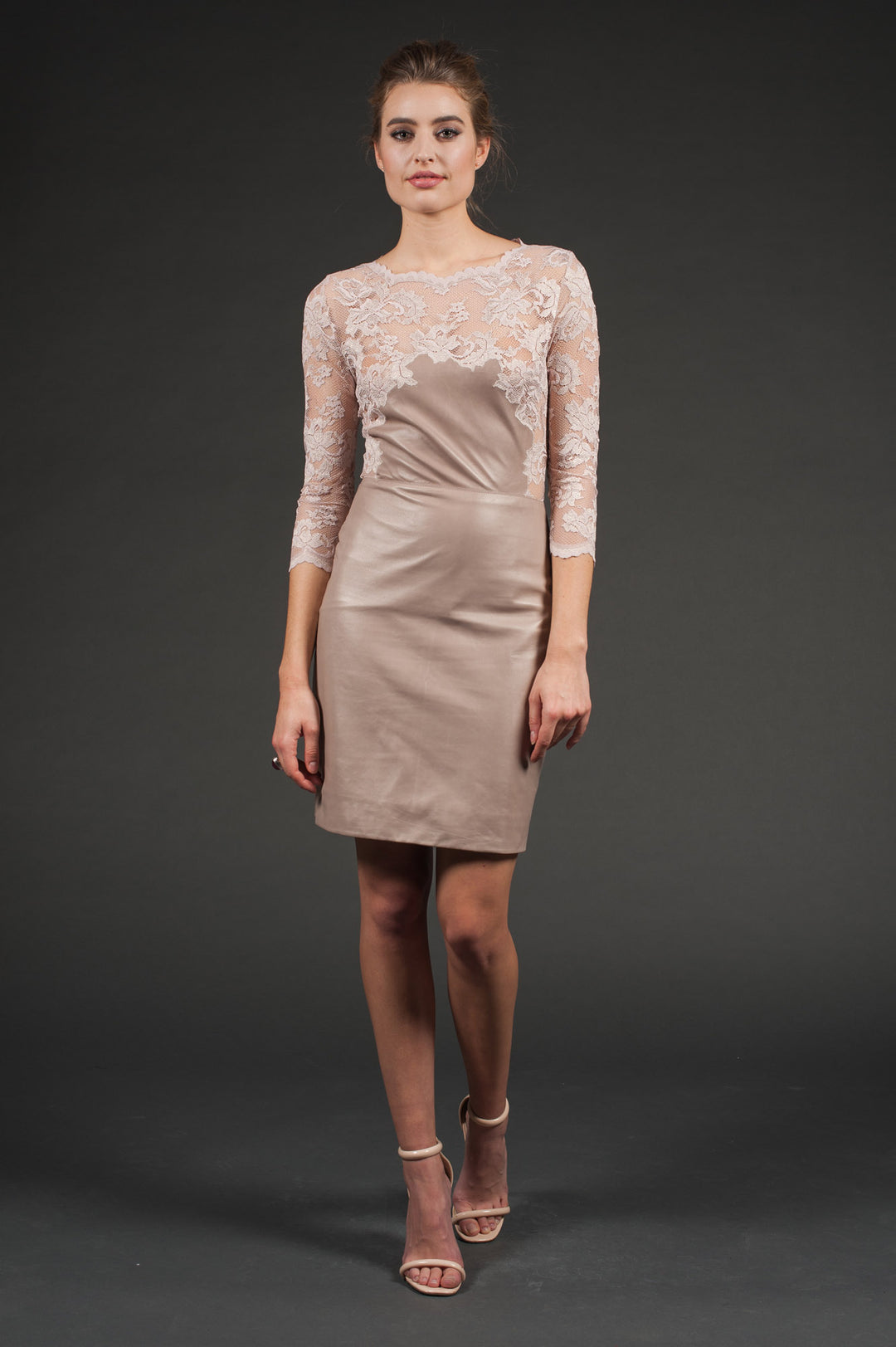 Nude Genuine Leather Dress with Lace-0