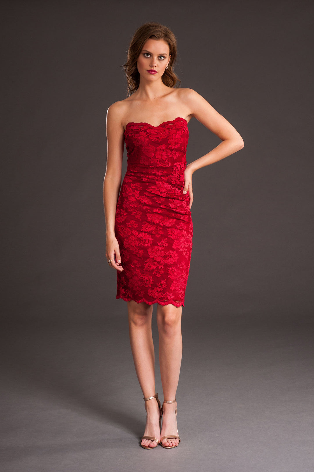 Strapless Jester Red Cocktail Dress-0