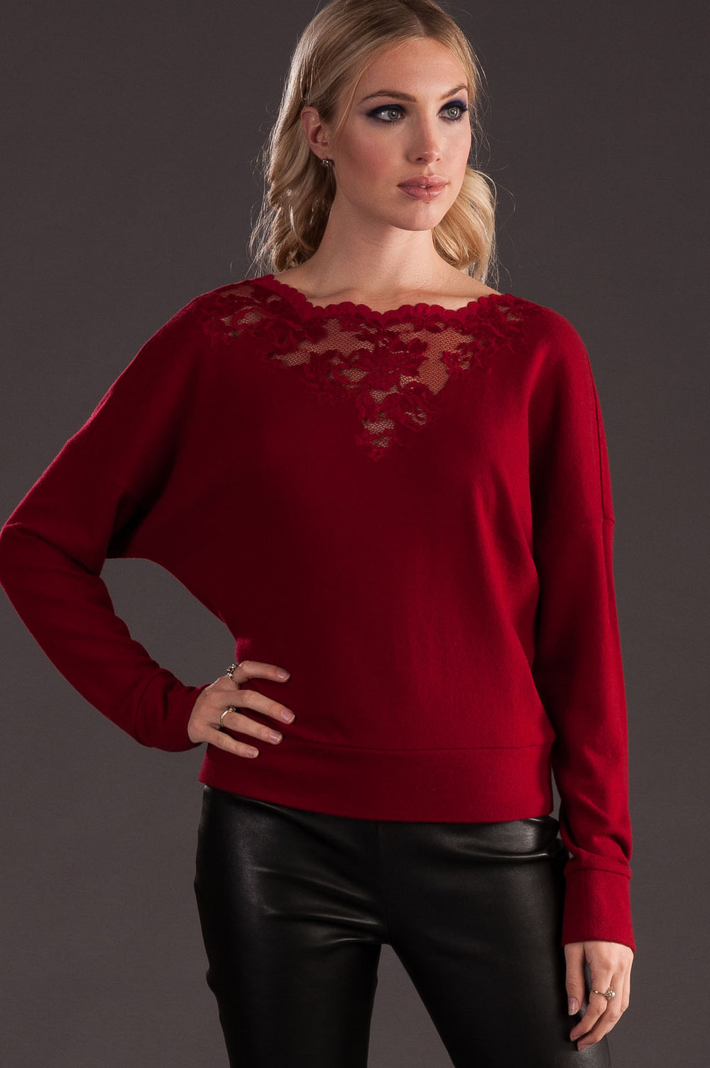 Red Cashmere Sweater with Lace-1