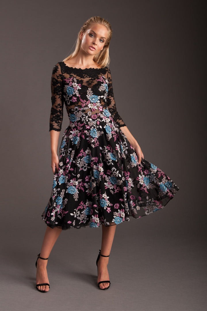 Floral Black Lace Dress-0