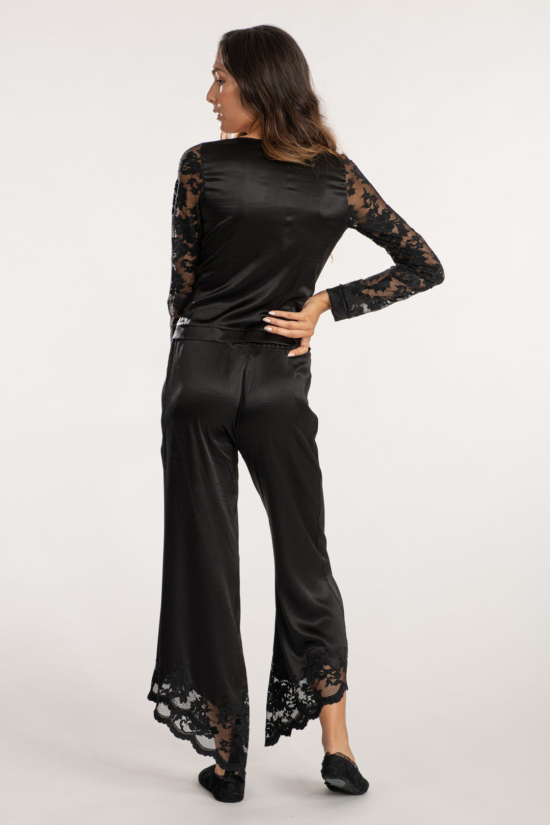 Silk Pajama Pants with Lace-3