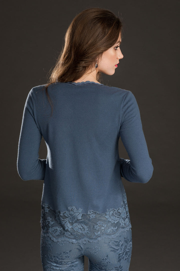 Blue Cashmere & Lace Blouse-1