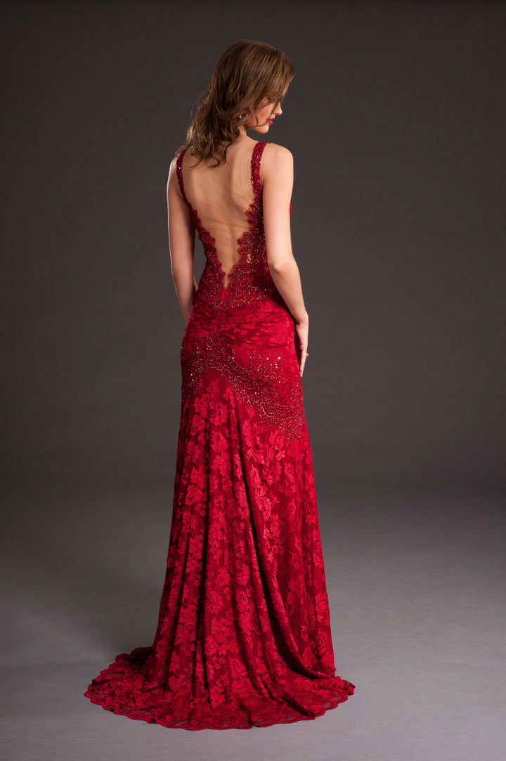 Chic Red Evening Gown-3