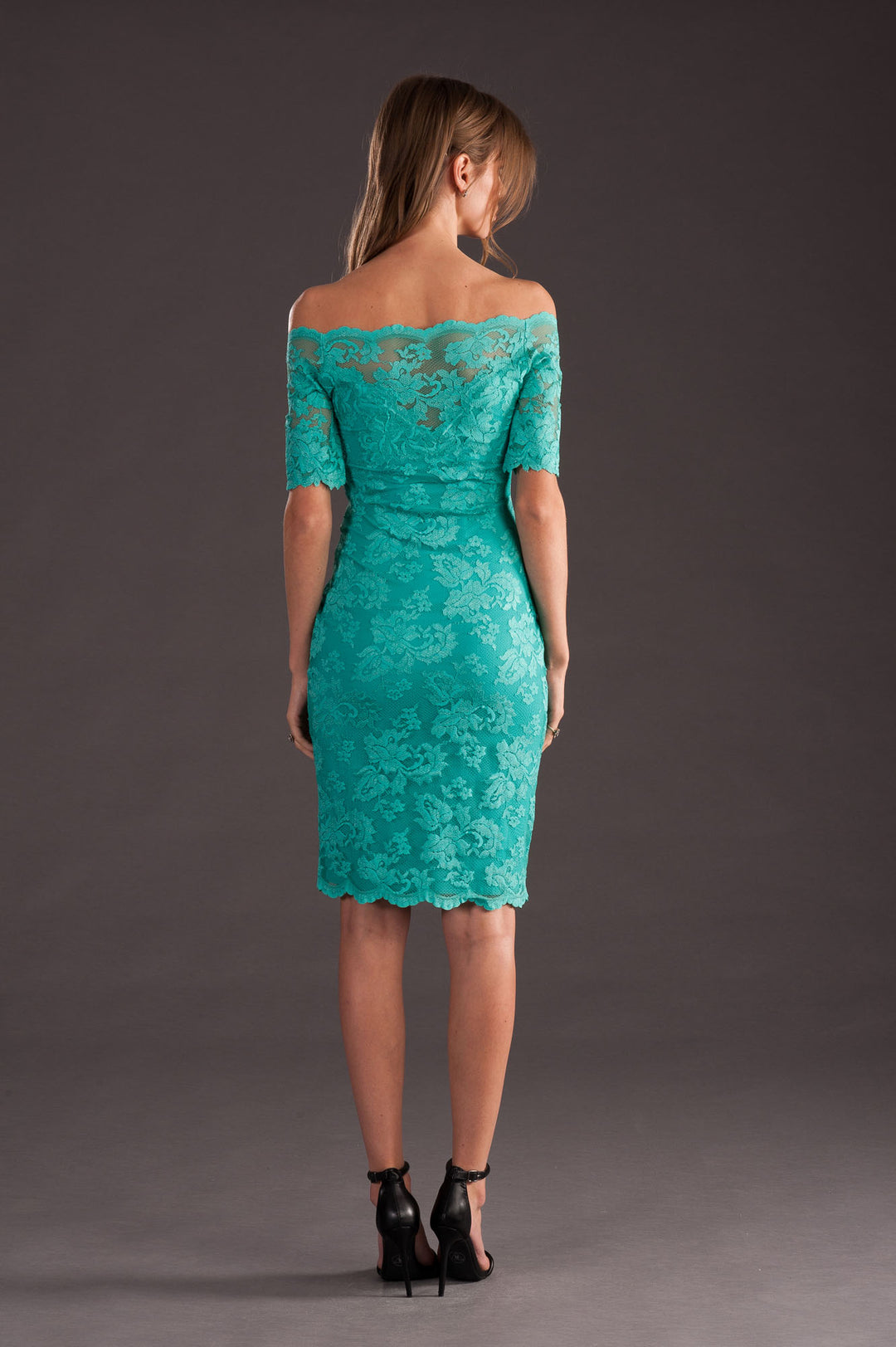 Off-Shoulder Lace Dress with Swarovski-4