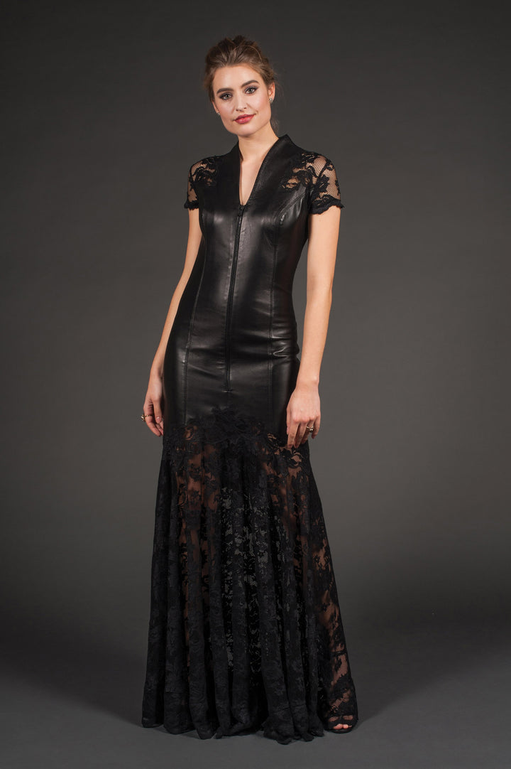 Black Long Leather Gown-0