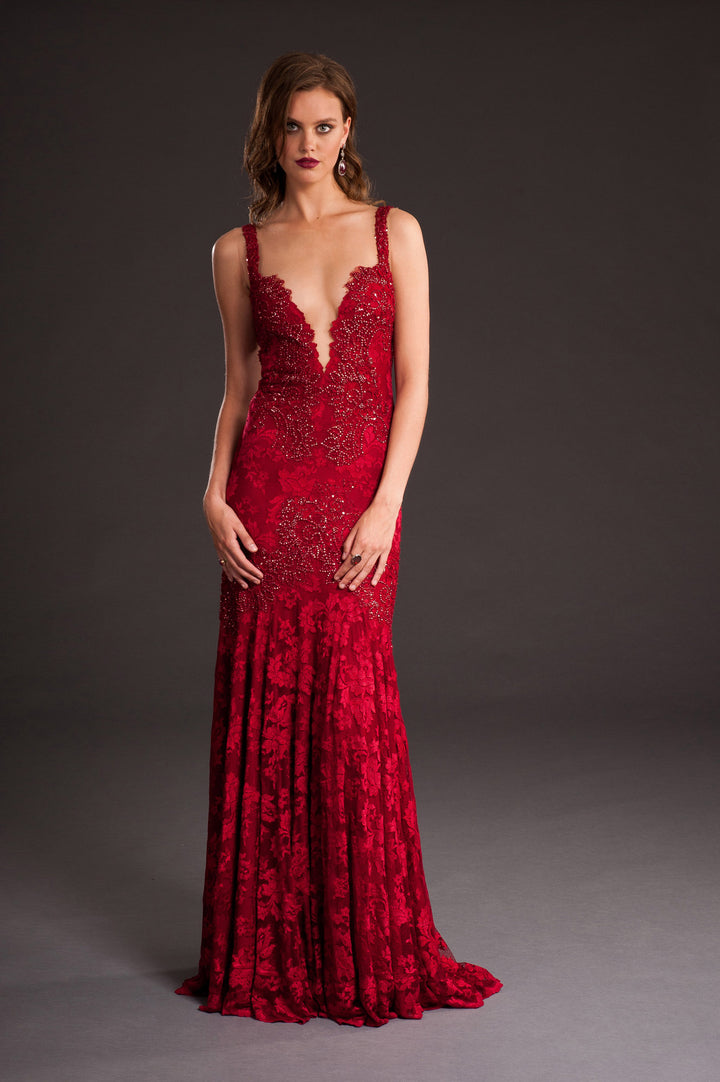 Chic Red Evening Gown-0