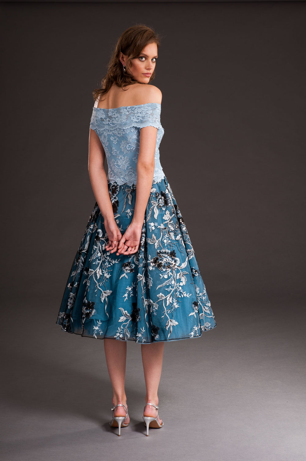 Off-Shoulder Blue-ish Midi Dress-1