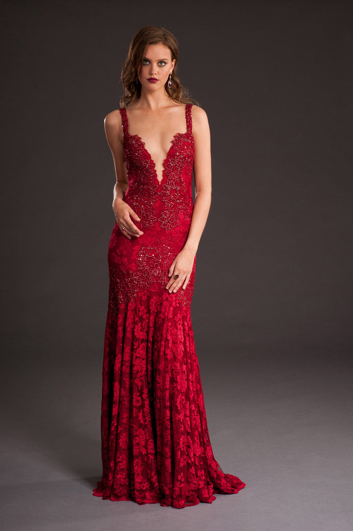 Chic Red Evening Gown-1