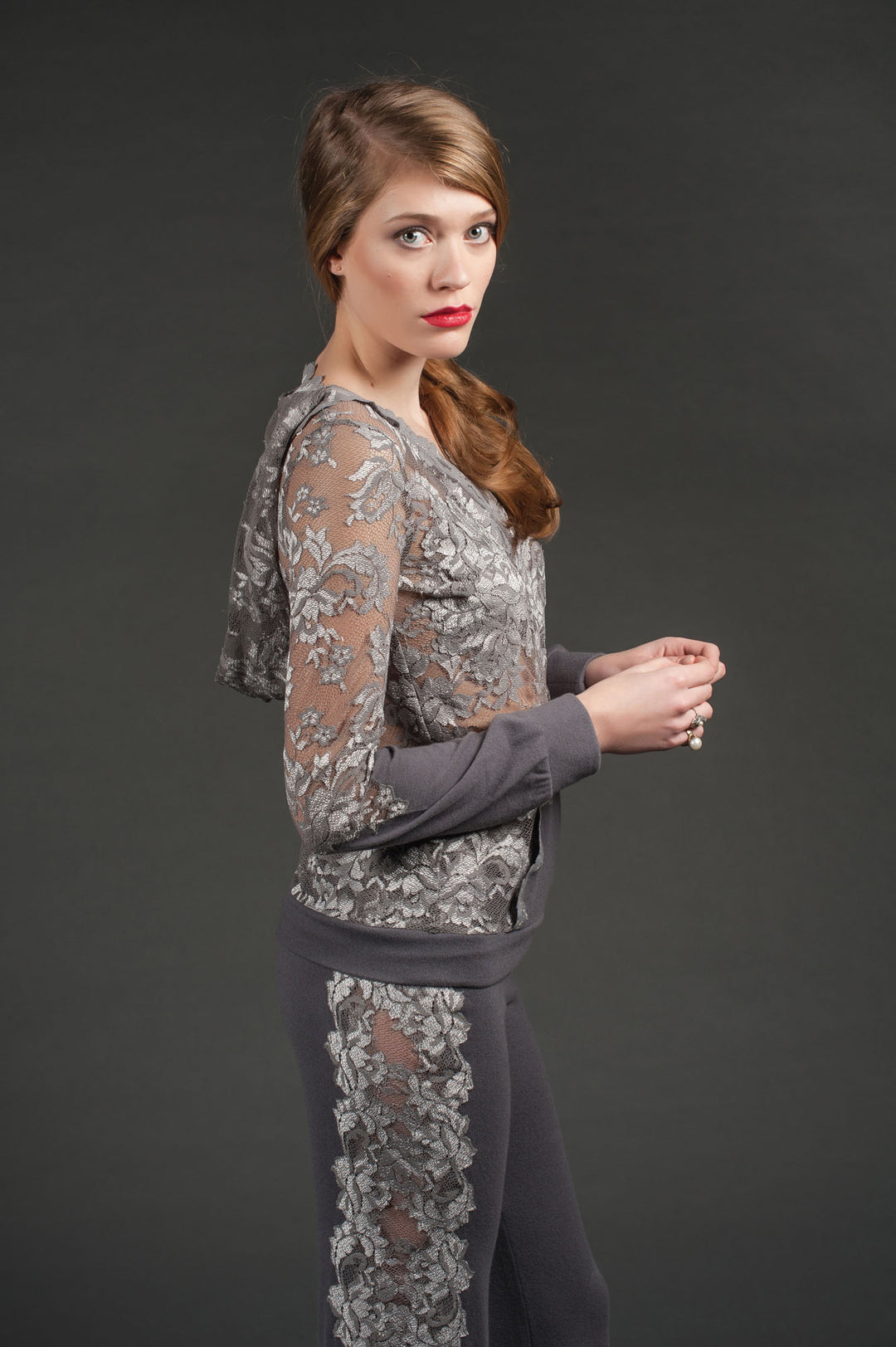 Grey Cashmere & Lace Hoody-4