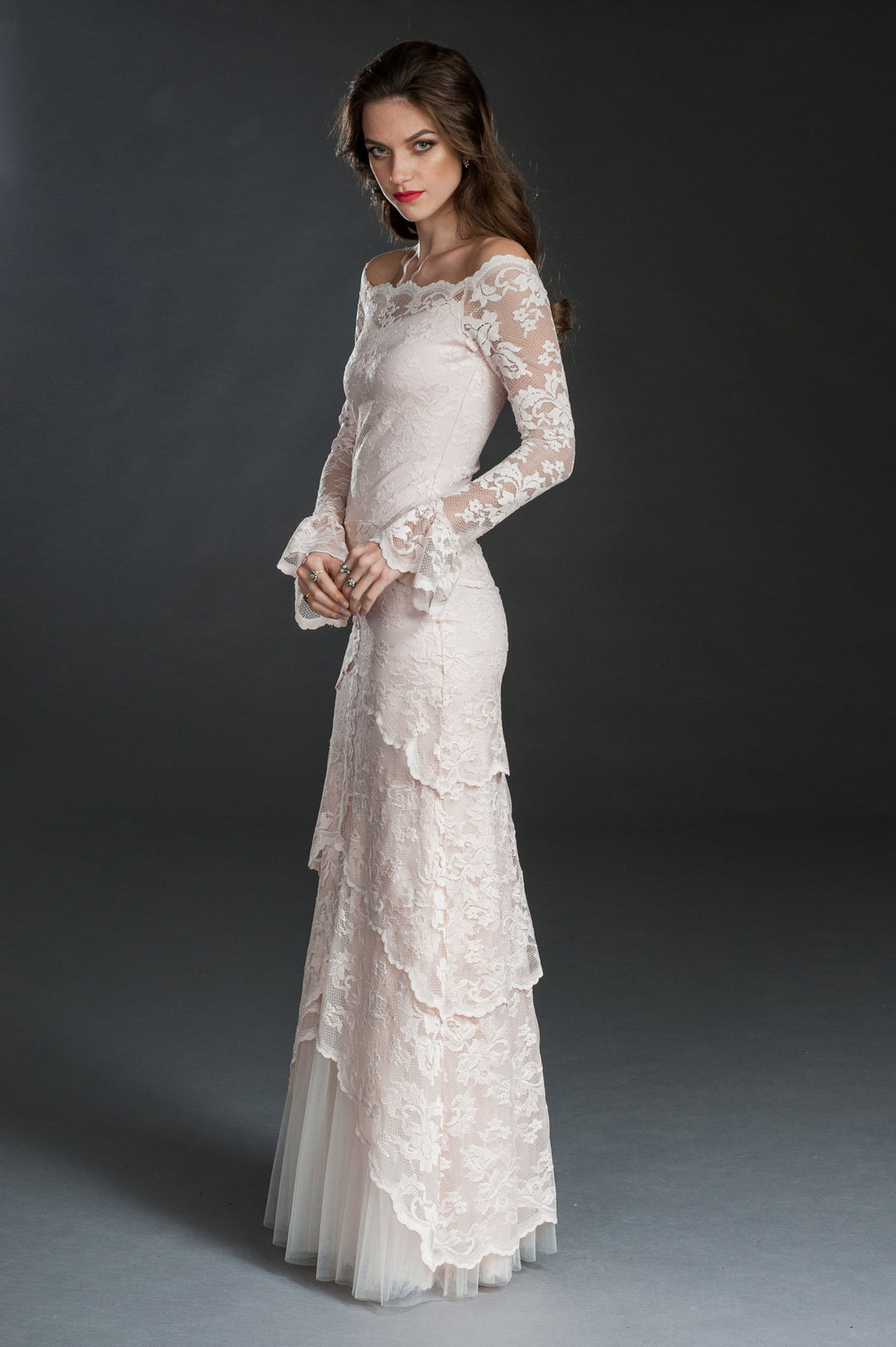 Floor Length Lace Skirt with Layers-1