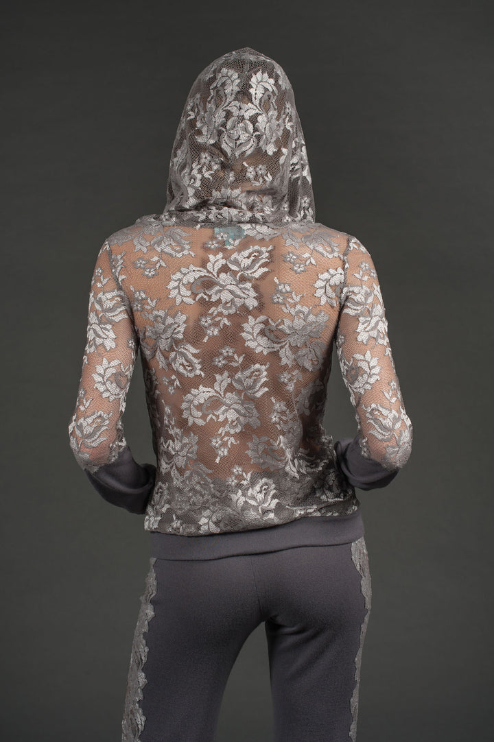 Grey Cashmere & Lace Hoody-5