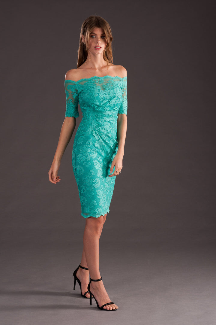 Off-Shoulder Lace Dress with Swarovski-5