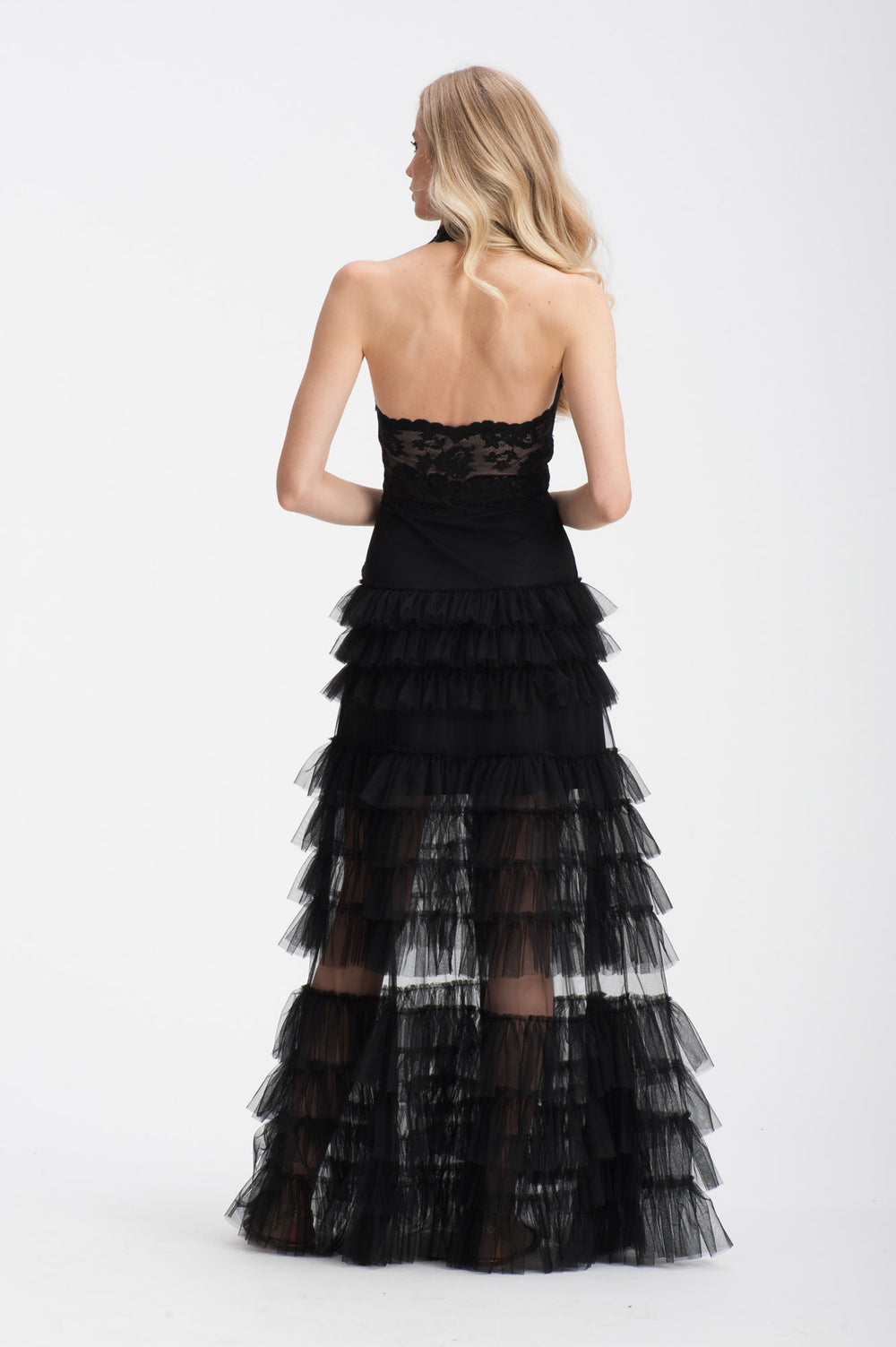 Black Lace & Tulle A-Line Gown-1