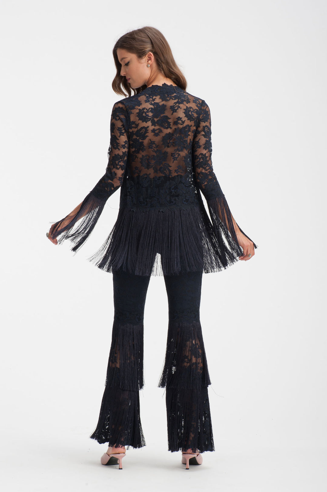 Lace Cardigan with fringed ends-0
