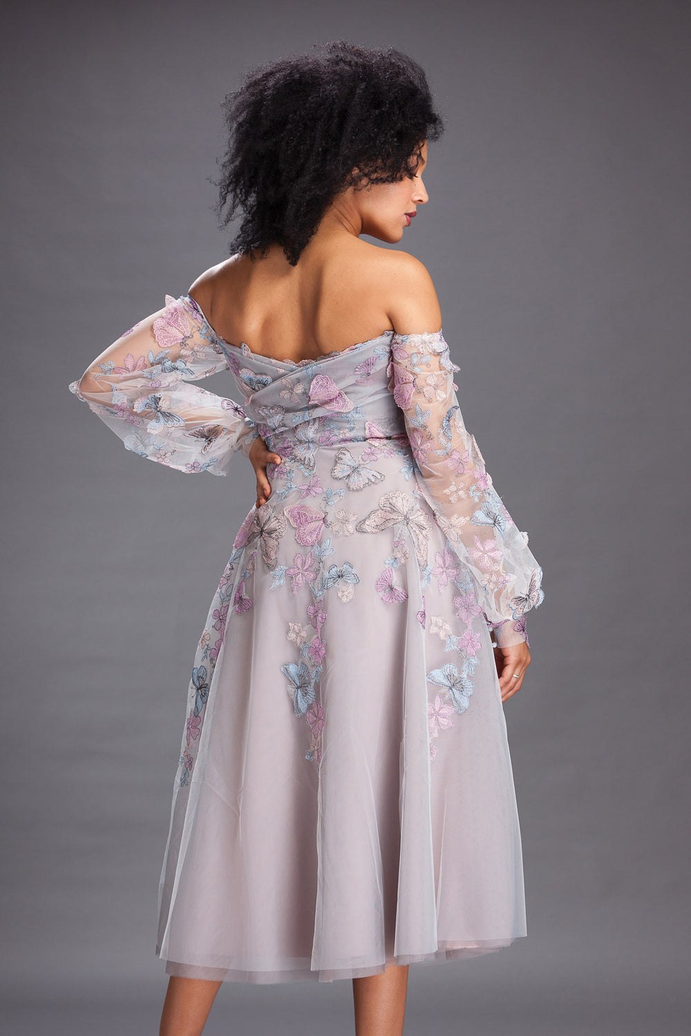 Off-Shoulder Pink Paradiso A-Line Dress-1