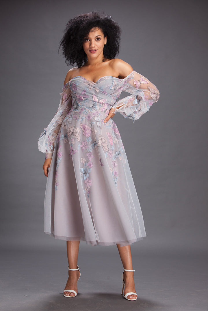 Off-Shoulder Pink Paradiso A-Line Dress-0