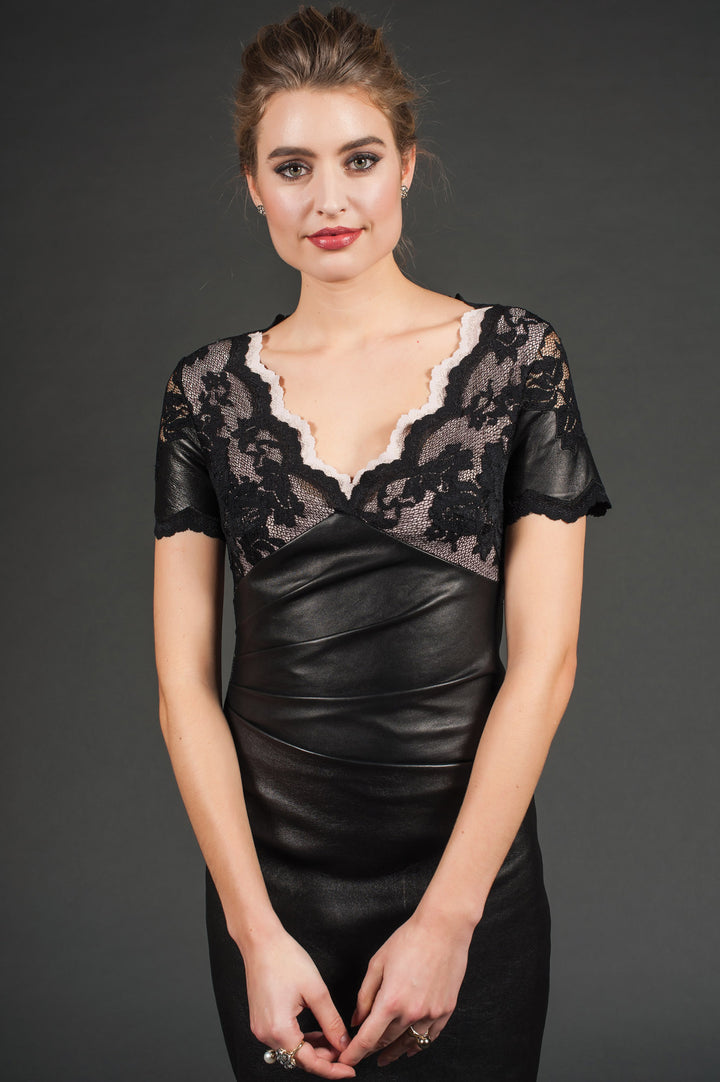 Black Bodycon Leather Dress-4