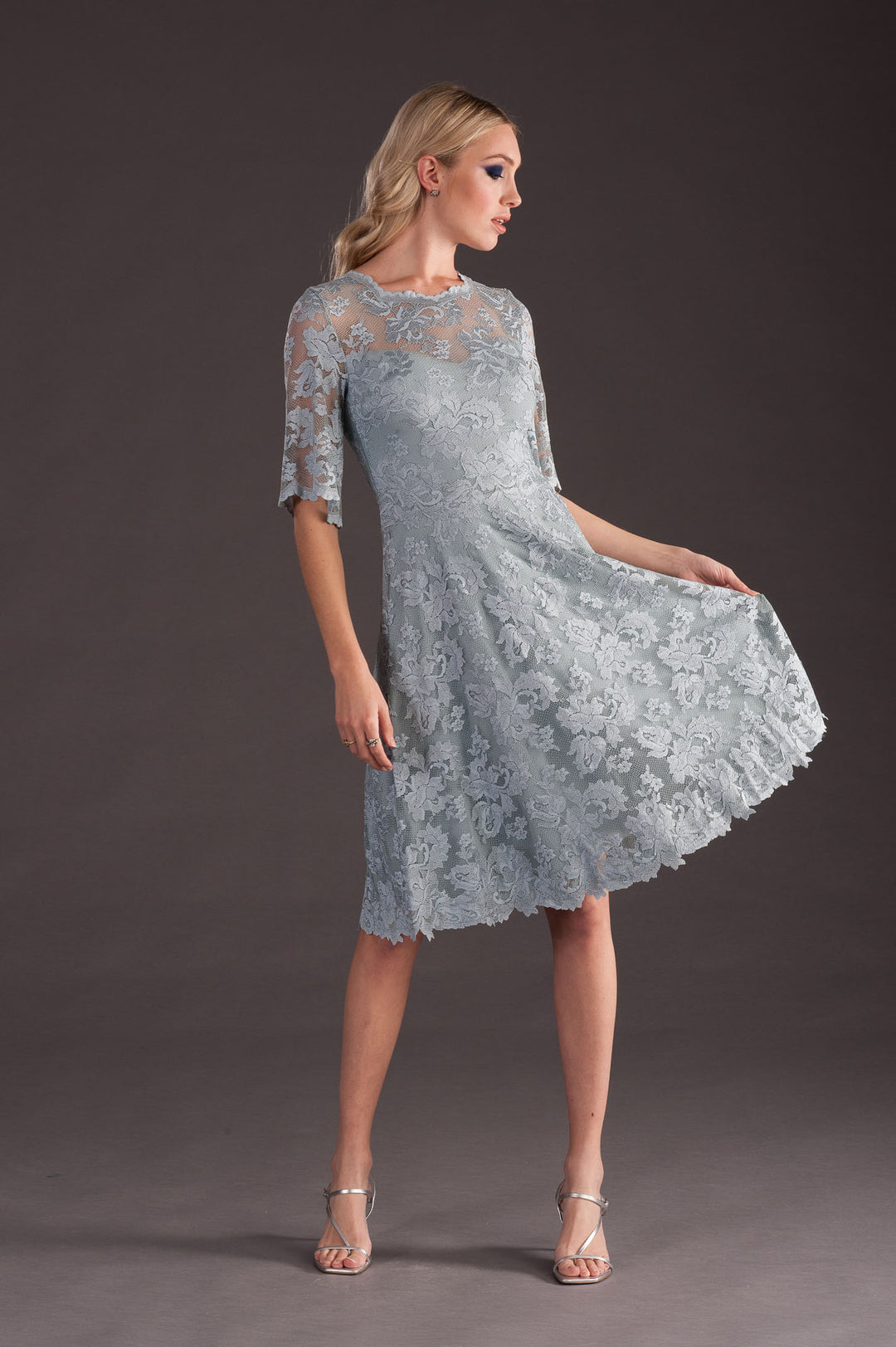 Soft Grey A-Line Midi Dress-0