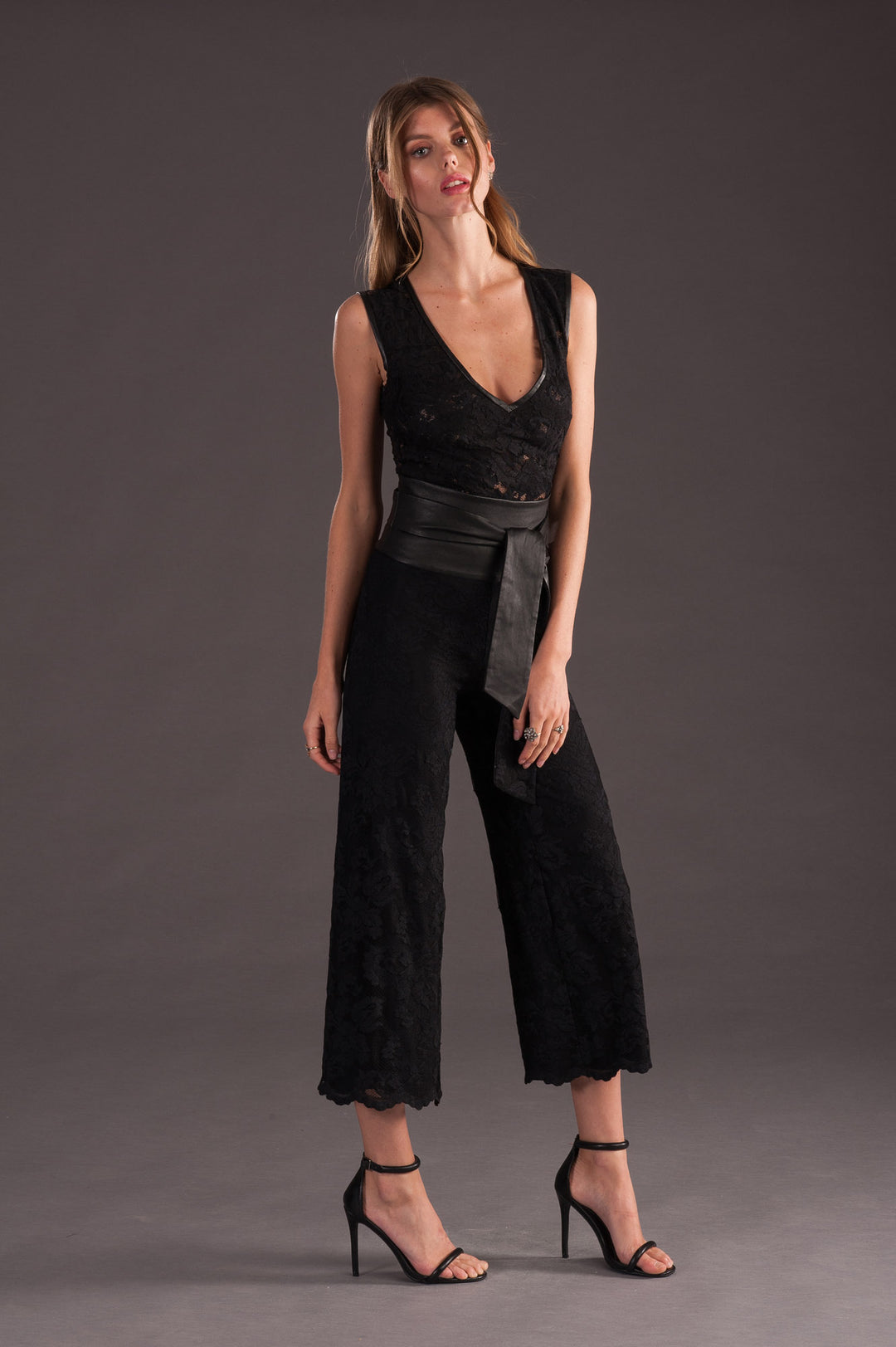 Black Lace & Leather Trousers-1
