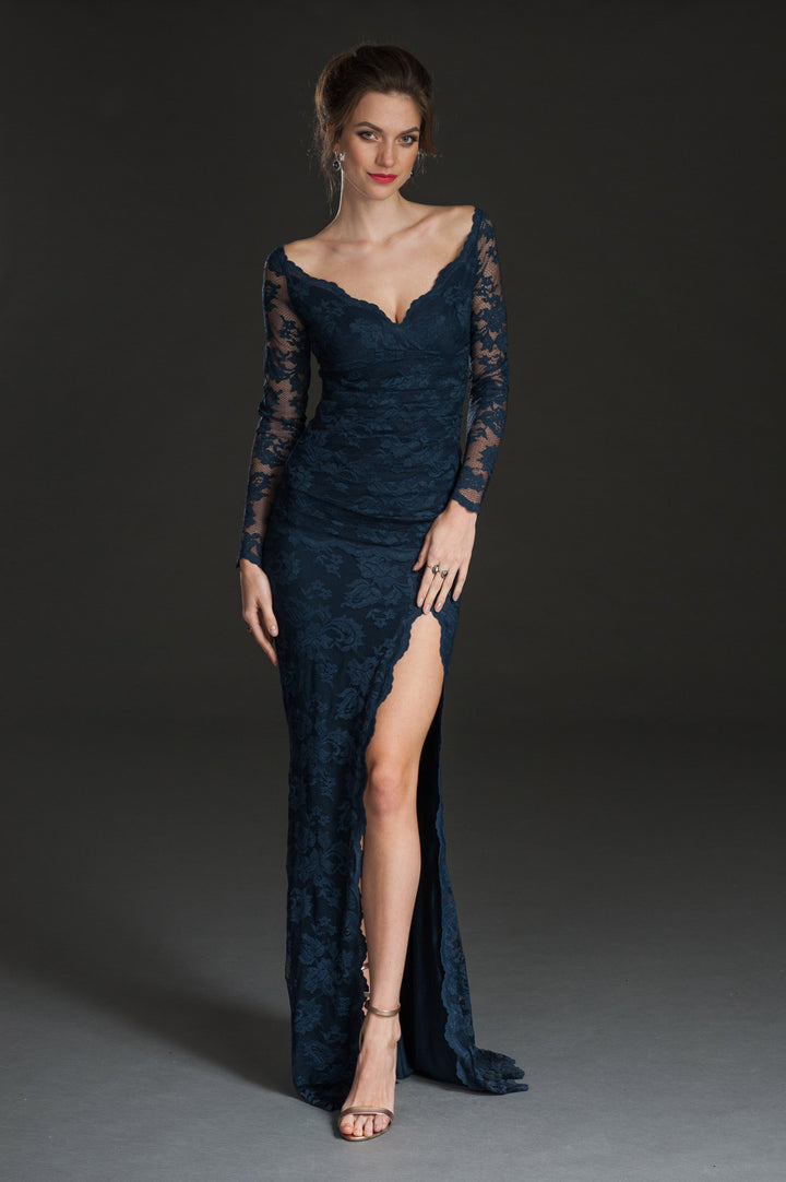Thigh-high lace slit skirt-0
