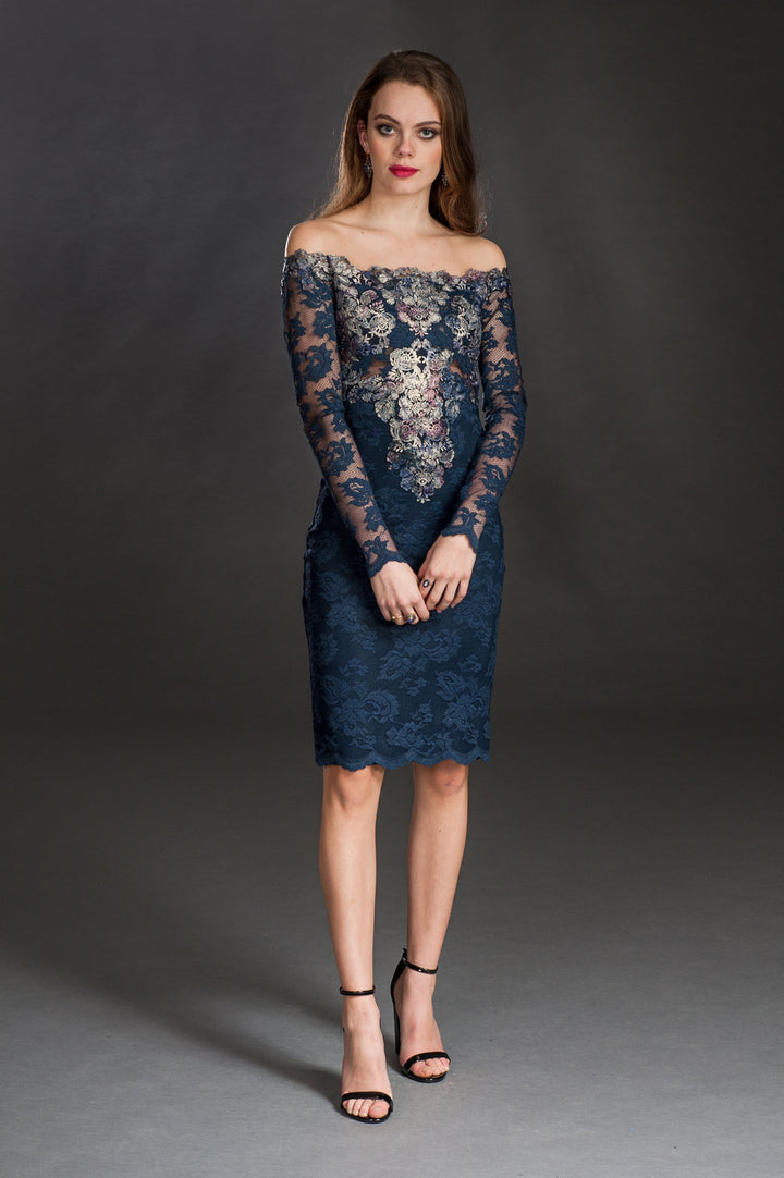 Off-Shoulder Lace Dress-0